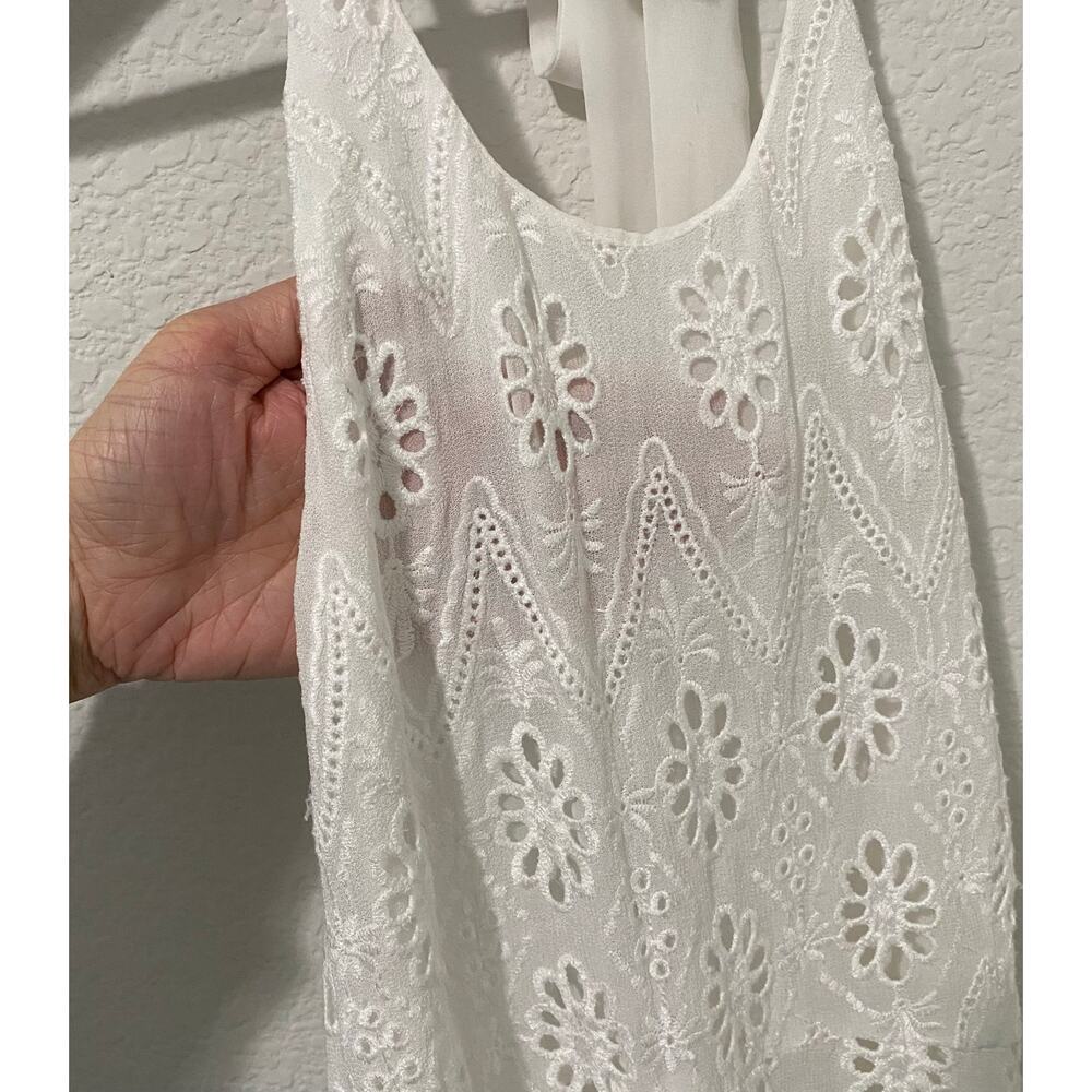 Zara Woman Lace Eyelet Halter Midi Dress White Sheer Boho Small Back Zip - Picture 5 of 8